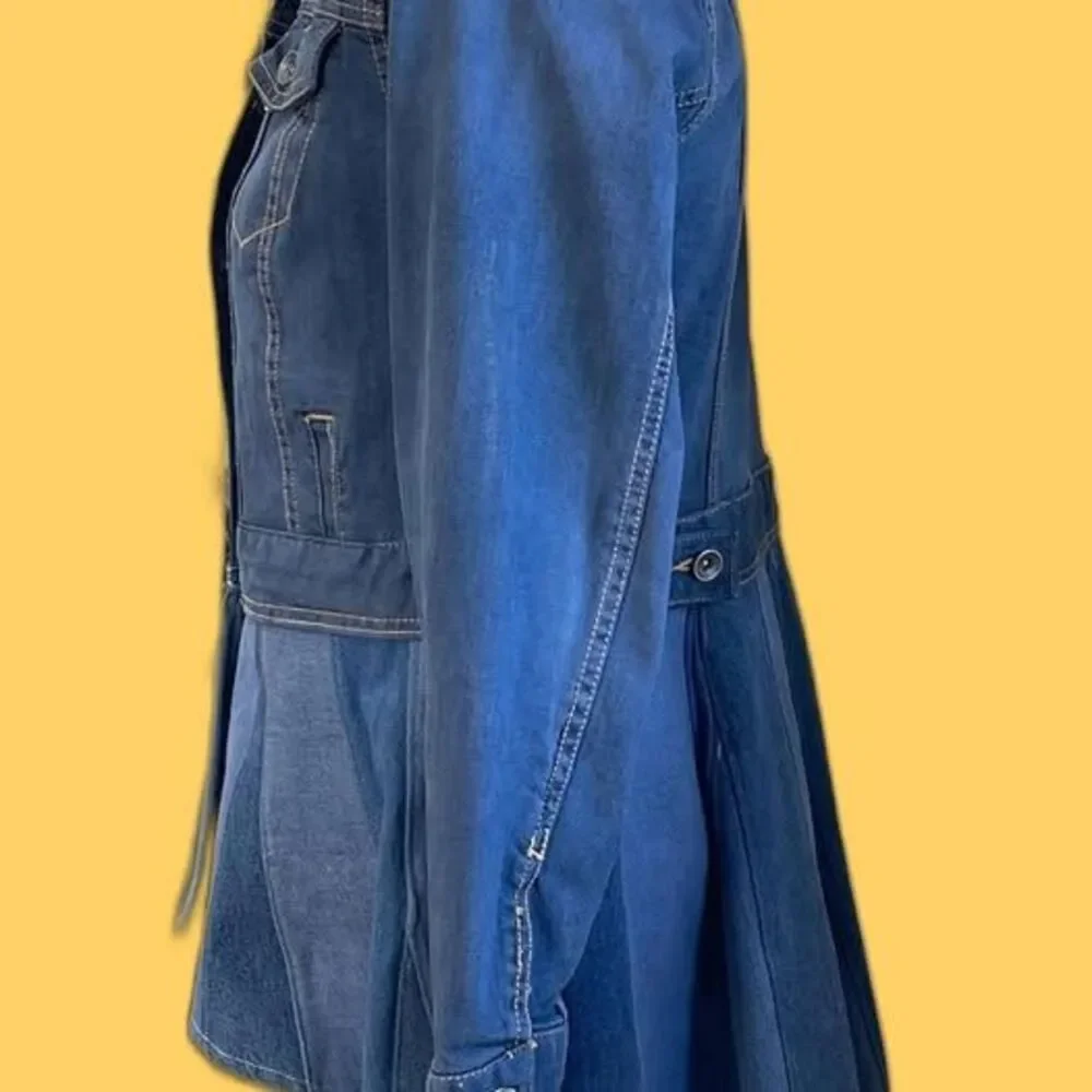 Upcycled blue denim jacket with high low peplum, Size M - Picture 4 of 6